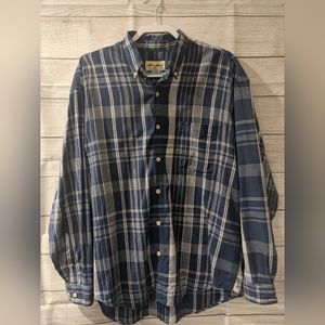 Eddie Bauer Men's Blue/White Plaid Long Sleeve Button Up - Size Large